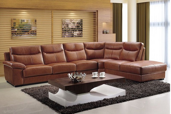 sofa da màu gỗ cho một phong cách nhẹ nhàng lịch sự