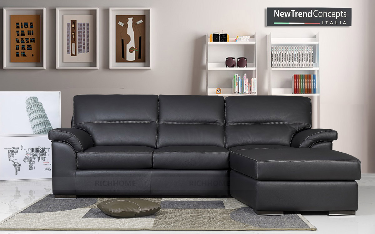 20 mẫu ghế sofa góc da màu đen đẹp cho phòng khách - Ảnh 9